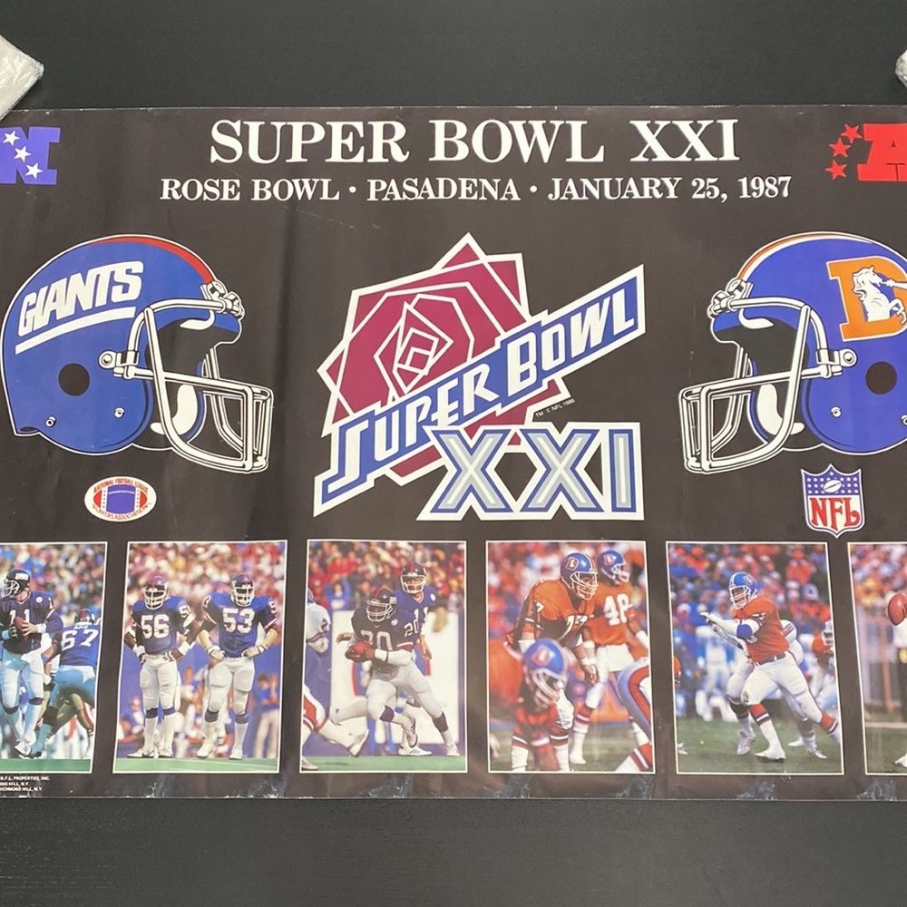 NY Giants NFL Super Bowl Vintage 1987 Poster - NY Giants vs. Denver Broncos